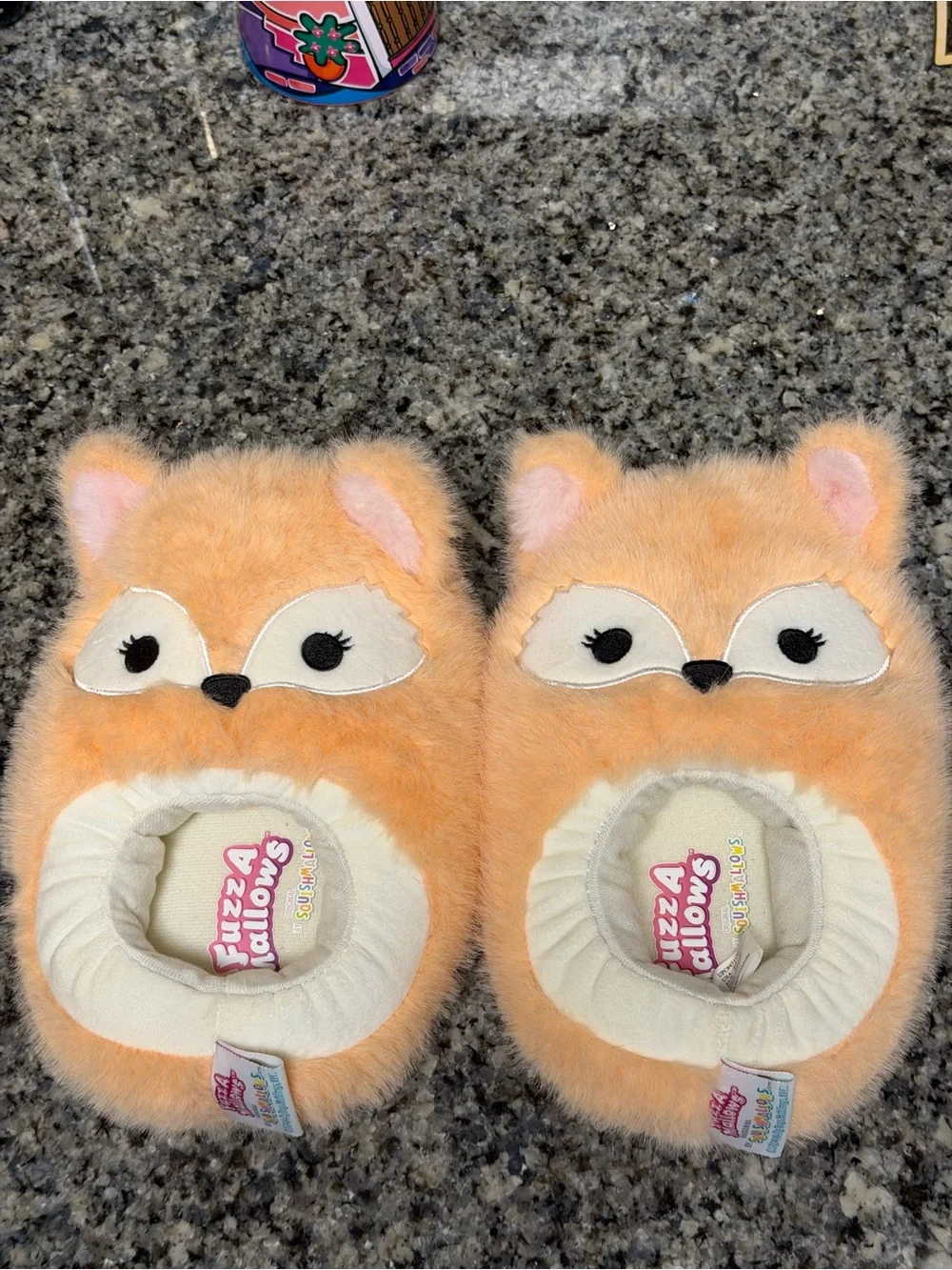 Fuzza Mallows Kids' Orange Plush Fox Slippers